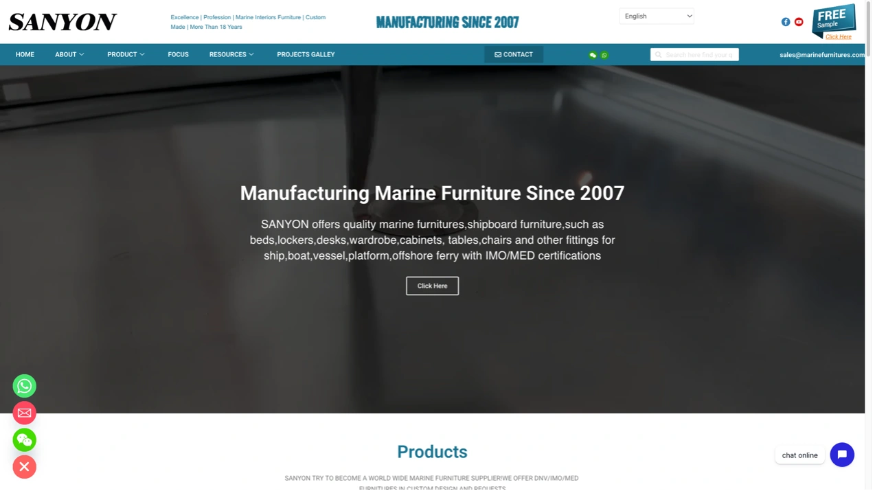 SANYON marine furniture manufacturer website